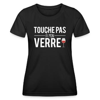 Touche pas à mon verre vin vigne vigneron - T-shirt sport Femme - noir - Devant - AI Model Female 172 light (172cm)