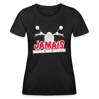 Jamais sans ma moto. Humour motard et motarde - T-shirt sport Femme - noir - Devant - AI Model Female 172 light (172cm)