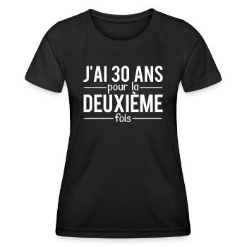 J'ai 30 ans pour la deuxième fois cadeau 60 ans - T-shirt sport Femme - noir - Devant - AI Model Female 172 light (172cm)
