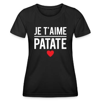 Je t'aime patate blague couple humour - T-shirt sport Femme - noir - Devant - AI Model Female 172 light (172cm)