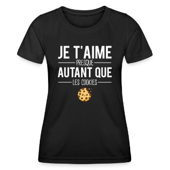 Je t'aime presque autant que les cookies humour - T-shirt sport Femme - noir - Devant - AI Model Female 172 light (172cm)