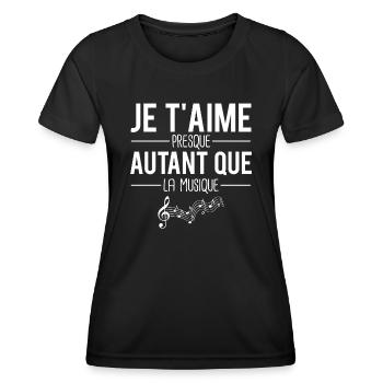 Je t'aime presque autant que la musique humour - T-shirt sport Femme - noir - Devant - AI Model Female 172 light (172cm)