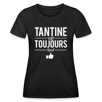 Tantine sait toujours tout cadeau tante humour - T-shirt sport Femme - noir - Devant - AI Model Female 172 light (172cm)