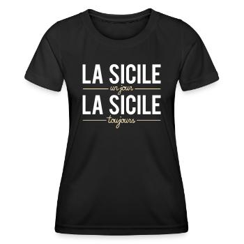 La sicile un jour la sicile toujours sicilien - T-shirt sport Femme - noir - Devant - AI Model Female 172 light (172cm)
