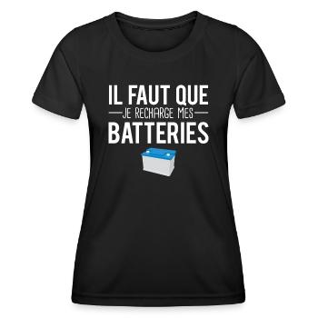Il faut que je recharge mes batteries fatigué - T-shirt sport Femme - noir - Devant - AI Model Female 172 light (172cm)
