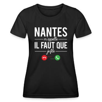 Nantes m'appelle il faut que je file ville france - T-shirt sport Femme - noir - Devant - AI Model Female 172 light (172cm)