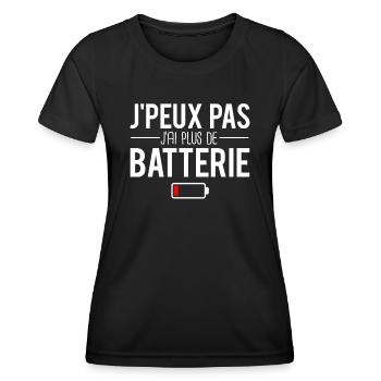 J'peux pas j'ai plus de batterie smartphone humour - T-shirt sport Femme - noir - Devant - AI Model Female 172 light (172cm)