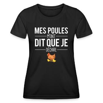 Mes poules m'ont dit que je déchire jardin ferme - T-shirt sport Femme - noir - Devant - AI Model Female 172 light (172cm)