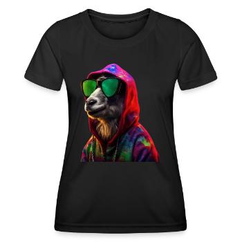 Goat with Sunglasses Colorful Cool Goats - Women's Functional T-Shirt - black - Front - AI Model Female 172 light (172cm)