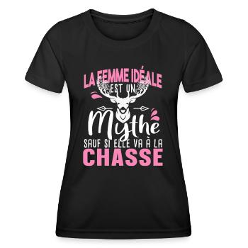 Chasse Chasseur Cerf Femme Cadeau Humour Sanglier - T-shirt sport Femme - noir - Devant - AI Model Female 172 light (172cm)