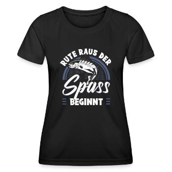 Rute Raus Der Spaß Beginnt Angler - Frauen Funktions-T-Shirt - Schwarz - Vorne - AI Model Female 172 light (172cm)