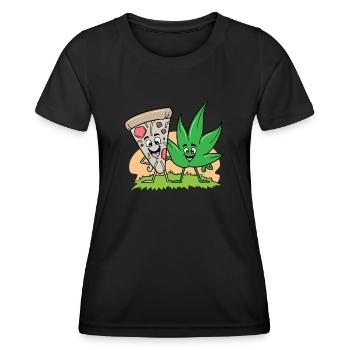 Pizza et Weed Cannabis Marijuana - T-shirt sport Femme - noir - Devant - AI Model Female 172 light (172cm)