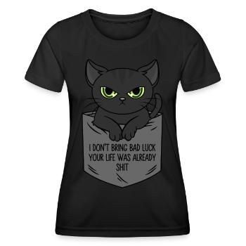 Black Cat Breast Pocket I Bring No Bad Luck - Women's Functional T-Shirt - black - Front - AI Model Female 172 light (172cm)