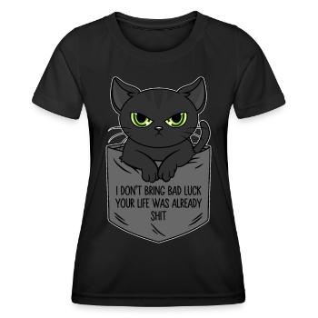Black Cat Breast Pocket I Bring No Bad Luck - Women's Functional T-Shirt - black - Front - AI Model Female 172 light (172cm)
