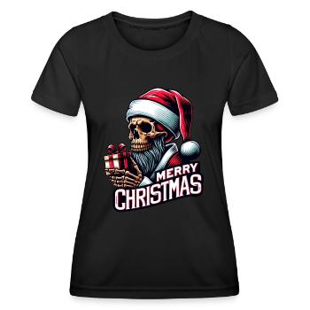 Spooky Santa Claus Skull with Parcel - Women's Functional T-Shirt - black - Front - AI Model Female 172 light (172cm)