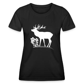 Cerf sauvage avec fleurs, animaux, cerfs, cerfs - T-shirt sport Femme - noir - Devant - AI Model Female 172 light (172cm)