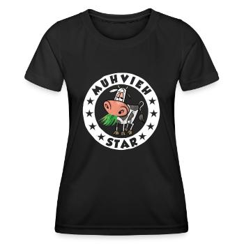 Muhvieh Star Kuh Bauer Landwirtschaft - Frauen Funktions-T-Shirt - Schwarz - Vorne - AI Model Female 172 light (172cm)