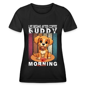 La vie commence après le café - thé pour les amoureux des chiens - T-shirt sport Femme - noir - Devant - AI Model Female 172 light (172cm)
