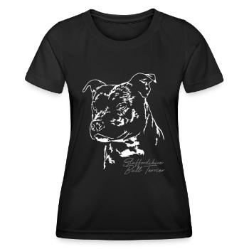 STAFFORDSHIRE BULL TERRIER Portrait Wilsigns - T-shirt sport Femme - noir - Devant - AI Model Female 172 light (172cm)