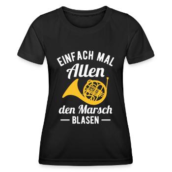 Waldhorn Marsch Hornist Orchester Horn Musiker - Frauen Funktions-T-Shirt - Schwarz - Vorne - AI Model Female 172 light (172cm)