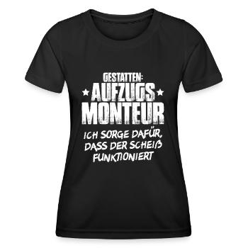 Aufzugsmonteur Aufzugsmechaniker Elevator Mechanic - Frauen Funktions-T-Shirt - Schwarz - Vorne - AI Model Female 172 light (172cm)