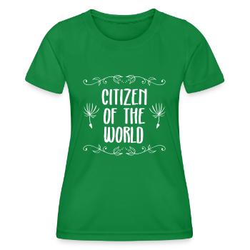 DRÔLES DISCOURS VOYAGE MONDE CITOYEN DU MONDE - T-shirt sport Femme - vert - Devant - AI Model Female 172 dark (172cm)