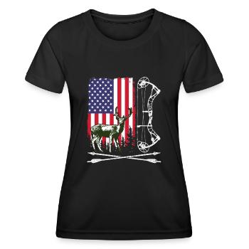 Bow Hunting American Hunter USA Flag Deer Hunt - Women's Functional T-Shirt - black - Front - AI Model Female 172 light (172cm)
