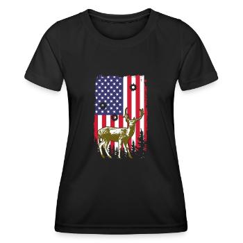 Hunting USA Flag Proud American Hunter Patriotic - Women's Functional T-Shirt - black - Front - AI Model Female 172 light (172cm)