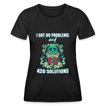 J’ai eu 99 problèmes et 420 solutions Cannabis Weed - T-shirt sport Femme - noir - Devant - AI Model Female 172 light (172cm)