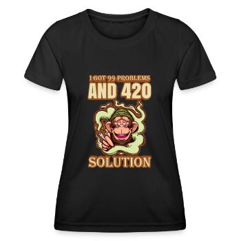 J’ai eu 99 problèmes et 420 solutions Cannabis Weed - T-shirt sport Femme - noir - Devant - AI Model Female 172 light (172cm)