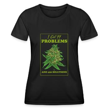 J’ai eu 99 problèmes et 420 solutions Cannabis Weed - T-shirt sport Femme - noir - Devant - AI Model Female 172 light (172cm)