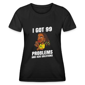 J’ai eu 99 problèmes et 420 solutions Cannabis Weed - T-shirt sport Femme - noir - Devant - AI Model Female 172 light (172cm)