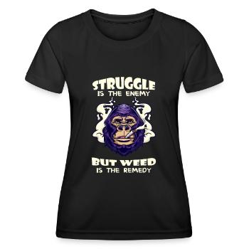 La lutte est l’ennemi, mais l’herbe est le remède - T-shirt sport Femme - noir - Devant - AI Model Female 172 light (172cm)