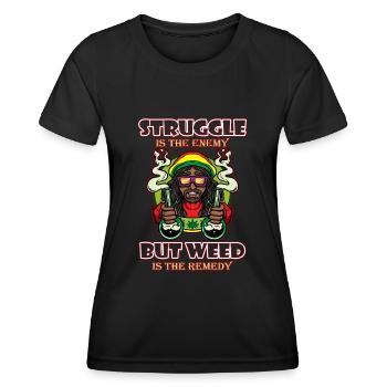 La lutte est l’ennemi, mais l’herbe est le remède - T-shirt sport Femme - noir - Devant - AI Model Female 172 light (172cm)