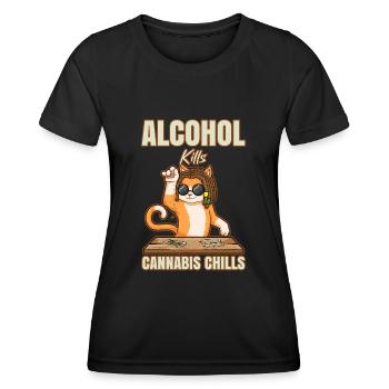 Alcohol Kills Cannabis Chills Weed Smoking Pothead - Frauen Funktions-T-Shirt - Schwarz - Vorne - AI Model Female 172 light (172cm)