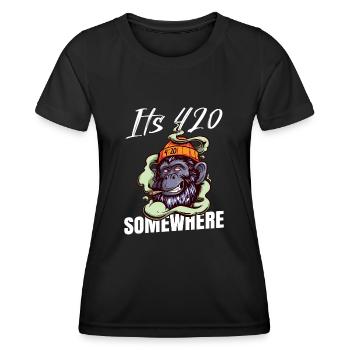 C’est 420 Somewhere Cannabis Weed Smoking THC Ganja - T-shirt sport Femme - noir - Devant - AI Model Female 172 light (172cm)