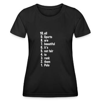 Drôle de sportif disant Polo Cadeau - T-shirt sport Femme - noir - Devant - AI Model Female 172 light (172cm)