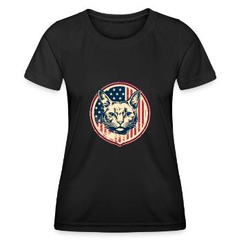 Amerikanische Vintage Katze - Frauen Funktions-T-Shirt - Schwarz - Vorne - AI Model Female 172 light (172cm)