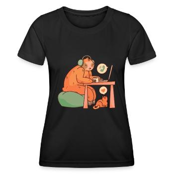 Witziges Faultier mit Katze im Home-Office - Frauen Funktions-T-Shirt - Schwarz - Vorne - AI Model Female 172 light (172cm)