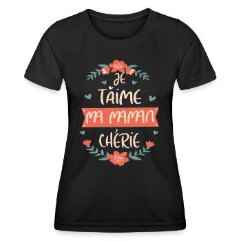 Idee cadeau Je t'aime ma petite maman chérie - T-shirt sport Femme - noir - Devant - AI Model Female 172 light (172cm)