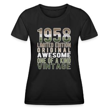 Edition limitée depuis 1958 Anniversaire Millésime 1958 - T-shirt sport Femme - noir - Devant - AI Model Female 172 light (172cm)