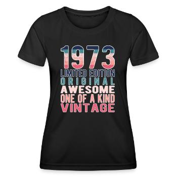 Edition limitée depuis 1973 Anniversaire Millésime 1973 - T-shirt sport Femme - noir - Devant - AI Model Female 172 light (172cm)