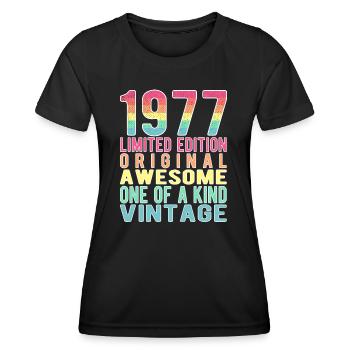 Edition limitée depuis 1977 Anniversaire Millésime 1977 - T-shirt sport Femme - noir - Devant - AI Model Female 172 light (172cm)