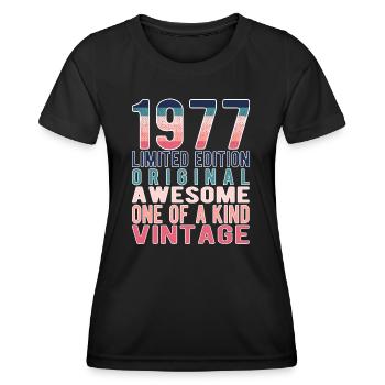 Edition limitée depuis 1977 Anniversaire Millésime 1977 - T-shirt sport Femme - noir - Devant - AI Model Female 172 light (172cm)