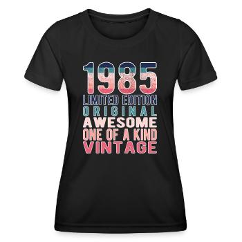 Edition limitée depuis 1985 Anniversaire Millésime 1985 - T-shirt sport Femme - noir - Devant - AI Model Female 172 light (172cm)