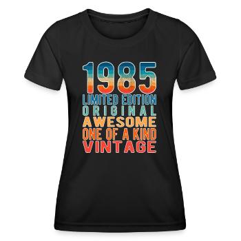 Edition limitée depuis 1985 Anniversaire Millésime 1985 - T-shirt sport Femme - noir - Devant - AI Model Female 172 light (172cm)