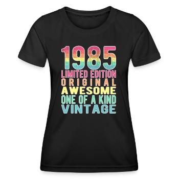 Edition limitée depuis 1985 Anniversaire Millésime 1985 - T-shirt sport Femme - noir - Devant - AI Model Female 172 light (172cm)