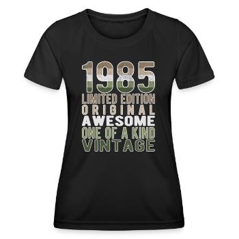 Edition limitée depuis 1985 Anniversaire Millésime 1985 - T-shirt sport Femme - noir - Devant - AI Model Female 172 light (172cm)