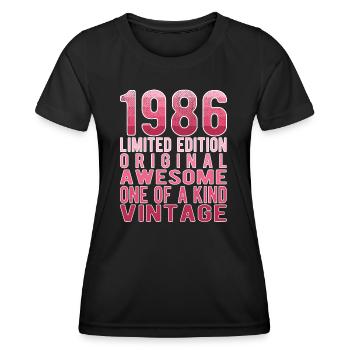 Edition limitée depuis 1986 Anniversaire Millésime 1986 - T-shirt sport Femme - noir - Devant - AI Model Female 172 light (172cm)