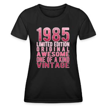 Edition limitée depuis 1985 Anniversaire Millésime 1985 - T-shirt sport Femme - noir - Devant - AI Model Female 172 light (172cm)